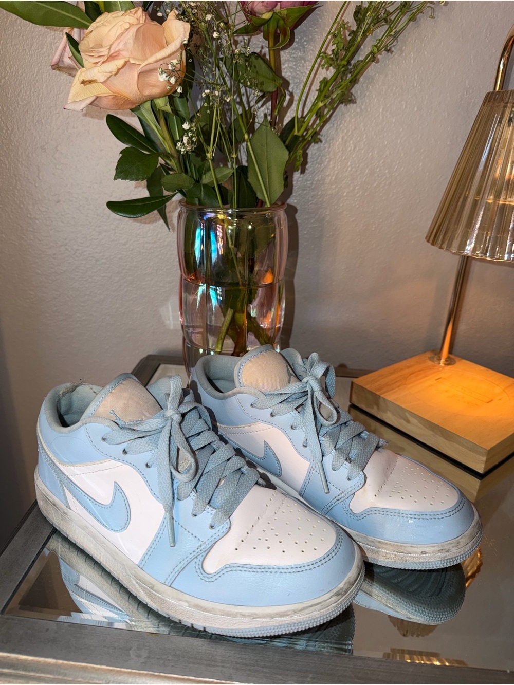 Light Blue and White Low-Top Sneakers - Women's Casual Shoes